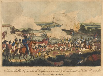 Zrobione w chwili, gdy kirasjerzy byli otoczeni przez 79 pułk i szaraki szkockie w bitwie pod Waterloo, 18 czerwca 1815, rytowane przez Romneya i opublikowane przez Richarda Evansa, 1816 (co autorstwa William Heath
