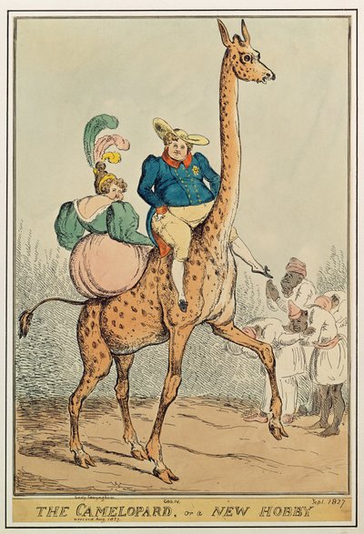Camelopard, czyli nowe hobby, 1827 (kolor grawerowany) autorstwa William Heath