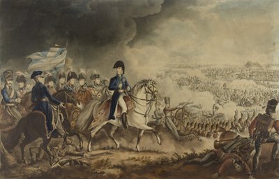 Książę Wellington i najwybitniejsi oficerowie w bitwie pod Waterloo, 18 czerwca 1815, akwatinta autorstwa WT Fry i T. Sutherland, opublikowana przez J. Jenkinsa, Londyn, 18 czerwca 1817 (kolorowe aquati autorstwa William Heath