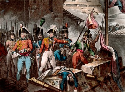 Książę Wellington podczas zdobywania Ciudad Rodrigo, Hiszpania, Wojna na Półwyspie, 1812/1818. autorstwa William Heath