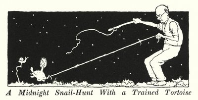 Polowanie na ślimaki o północy z tresowanym żółwiem (litos) autorstwa William Heath Robinson