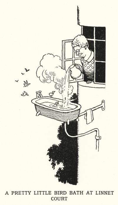 Kąpiel Pretty Little Bird w Linnet Court (lito) autorstwa William Heath Robinson