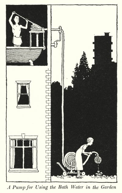 Pompa do kąpieli w ogrodzie (lito) autorstwa William Heath Robinson