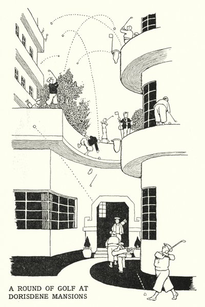 Runda golfa w Dorisdene Mansions (lito) autorstwa William Heath Robinson