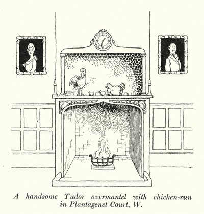 Przystojny płaszcz z Tudorów z wybiegiem dla kurczaków w Plantagenet Court, W (lito) autorstwa William Heath Robinson