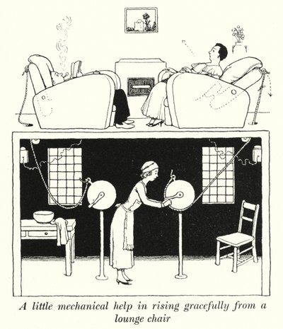 Mała mechaniczna pomoc w podnoszeniu się z wdziękiem z leżaka (lito) autorstwa William Heath Robinson