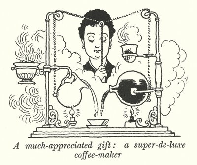 Bardzo ceniony prezent, ekspres do kawy super-de-luxe (lito) autorstwa William Heath Robinson