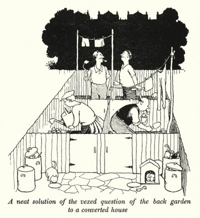 Zgrabne rozwiązanie nieznośnej kwestii ogrodu na tyłach przebudowanego domu (litos) autorstwa William Heath Robinson