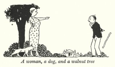 Kobieta, pies i drzewo orzechowe (lito) autorstwa William Heath Robinson