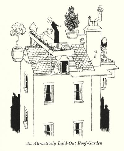 Atrakcyjnie rozplanowany ogród na dachu (lito) autorstwa William Heath Robinson