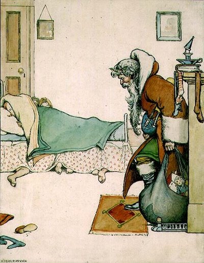 Oczekiwanie, czyli dlaczego Święty Mikołaj zmienił zdanie I, z „Bożonarodzeniowego skarbca rzeczy nowych i starych dla dzieci” autorstwa William Heath Robinson
