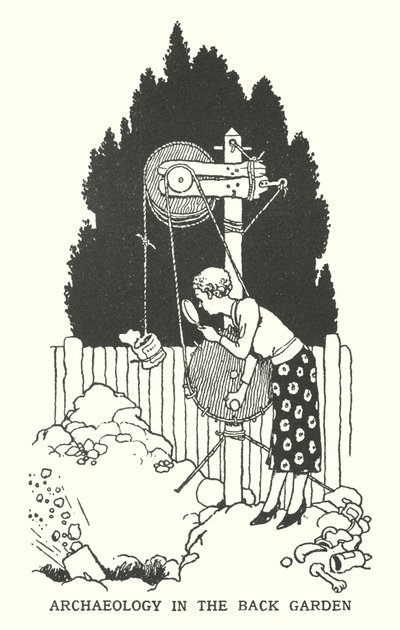 Archeologia w tylnym ogrodzie (litografia) autorstwa William Heath Robinson