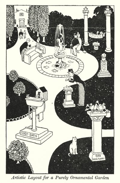 Artystyczny układ ogrodu czysto ozdobnego (lito) autorstwa William Heath Robinson