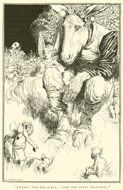 Przybądźcie, rzekła Królowa, Na tego słodkiego dżentelmena! autorstwa William Heath Robinson