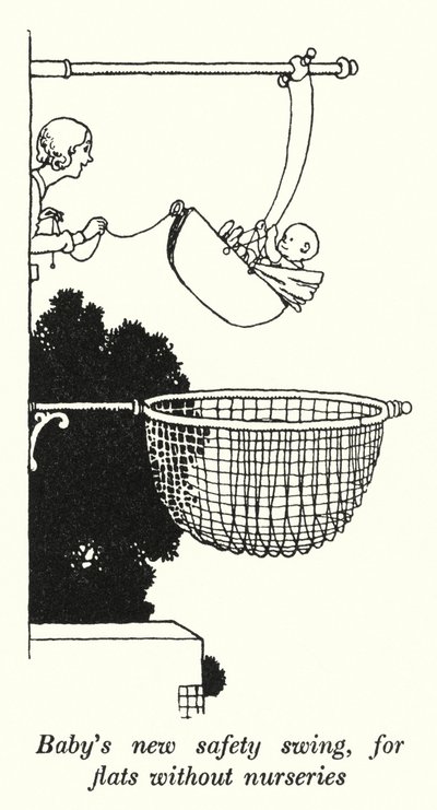 Nowa huśtawka dla dziecka, do mieszkań bez żłobków (lito) autorstwa William Heath Robinson