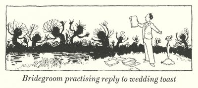 Oblubieniec ćwiczący odpowiedź na toast weselny (lito) autorstwa William Heath Robinson