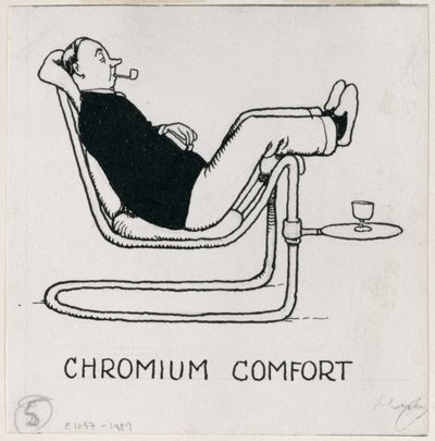„Chromium Comfort”, fragment z „Jak żyć w mieszkaniu”, z 1936 r. autorstwa William Heath Robinson
