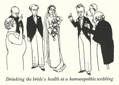 Picie zdrowia panny młodej na weselu homeopatycznym (lito) autorstwa William Heath Robinson