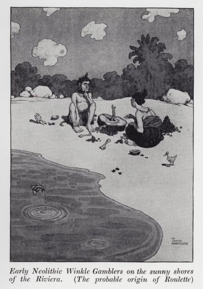 Wczesnoneolityczni gracze Winkle na słonecznych wybrzeżach Riwiery, Prawdopodobne pochodzenie Ruletki (lito) autorstwa William Heath Robinson