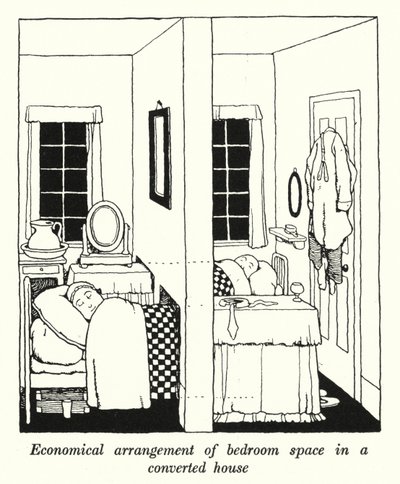 Ekonomiczna aranżacja przestrzeni sypialnej w zaadaptowanym domu (lito) autorstwa William Heath Robinson