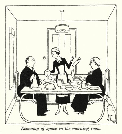 Oszczędność miejsca w pokoju dziennym (litografia) autorstwa William Heath Robinson