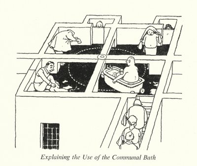 Wyjaśnienie korzystania ze wspólnej kąpieli (lito) autorstwa William Heath Robinson