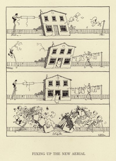 Naprawianie nowej anteny autorstwa William Heath Robinson