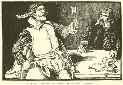 Skłonił Cassio, żeby zrobił sobie trochę za darmo z butelką autorstwa William Heath Robinson