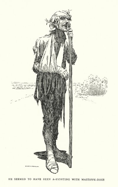 Wydawało się, że walczył z psami mastiffa (lito) autorstwa William Heath Robinson