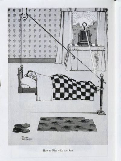 Jak wstać ze słońcem, ilustracja z „Wynalazków” autorstwa William Heath Robinson