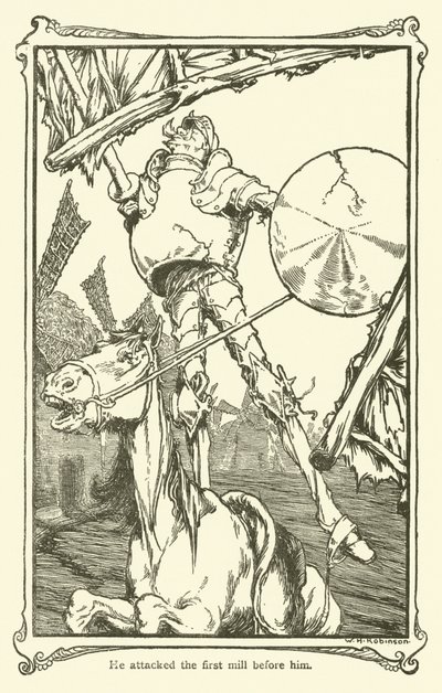 Ilustracja do Don Kichota (lito) autorstwa William Heath Robinson