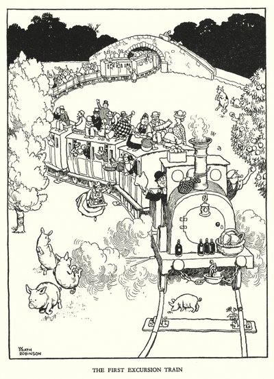Ilustracja do Ribaldry na kolei autorstwa W Heatha Robinsona (lito) autorstwa William Heath Robinson