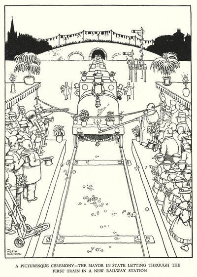 Ilustracja do Ribaldry na kolei autorstwa W Heatha Robinsona (lito) autorstwa William Heath Robinson