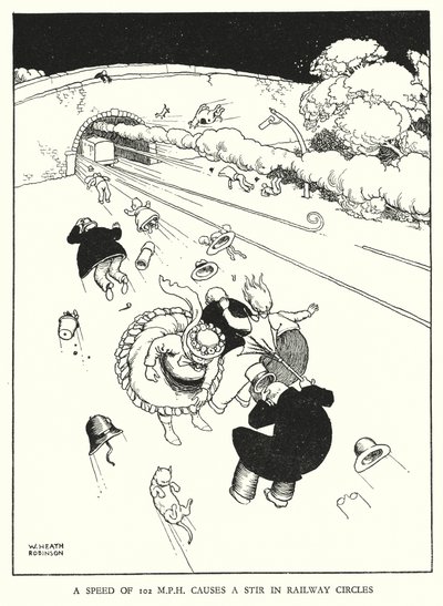 Ilustracja do Ribaldry na kolei autorstwa W Heatha Robinsona (lito) autorstwa William Heath Robinson