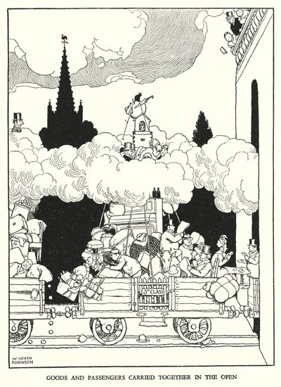 Ilustracja do Ribaldry na kolei autorstwa W. Heatha Robinsona (lito) autorstwa William Heath Robinson