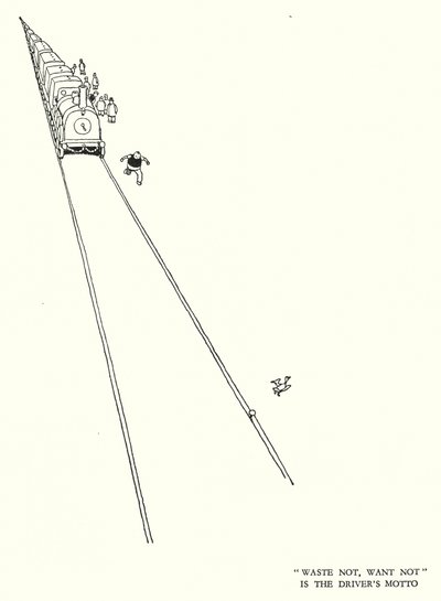 Ilustracja do Ribaldry na kolei autorstwa W. Heatha Robinsona (lito) autorstwa William Heath Robinson