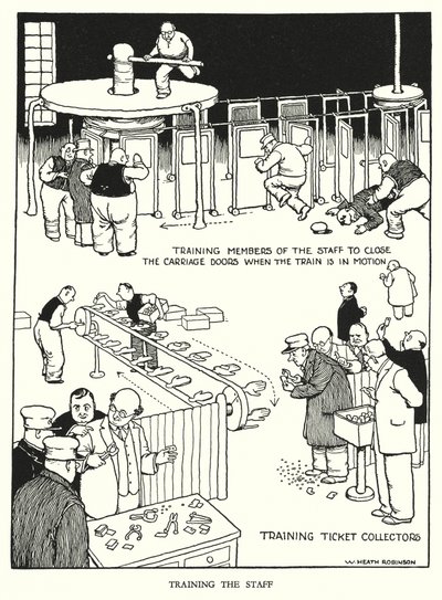 Ilustracja do Ribaldry na kolei autorstwa W. Heatha Robinsona (lito) autorstwa William Heath Robinson