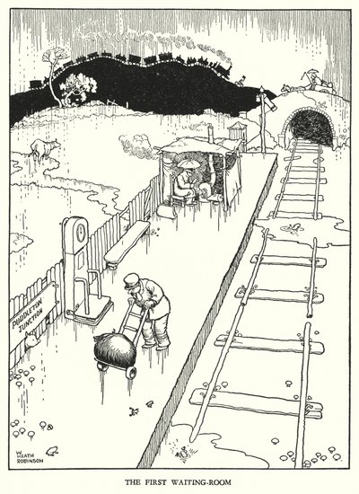 Ilustracja do Ribaldry na kolei autorstwa W. Heatha Robinsona (lito) autorstwa William Heath Robinson