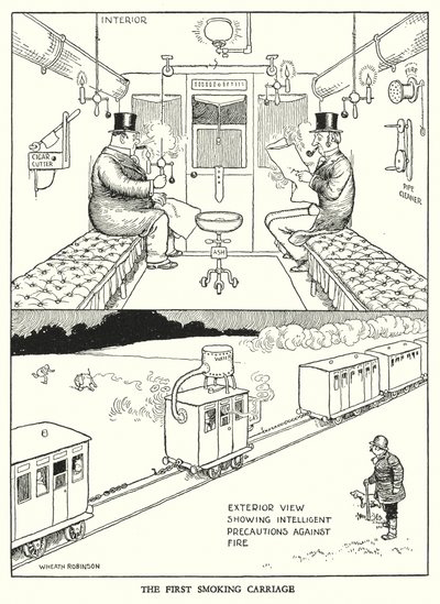 Ilustracja do Ribaldry na kolei autorstwa W. Heatha Robinsona (lito) autorstwa William Heath Robinson