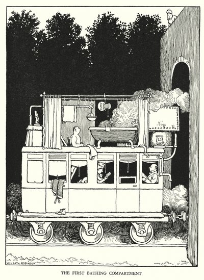 Ilustracja do Ribaldry na kolei autorstwa W. Heatha Robinsona (lito) autorstwa William Heath Robinson