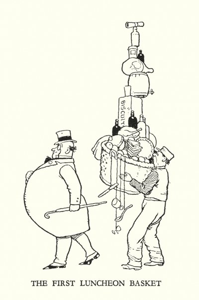Ilustracja do Ribaldry na kolei autorstwa W. Heatha Robinsona (lito) autorstwa William Heath Robinson