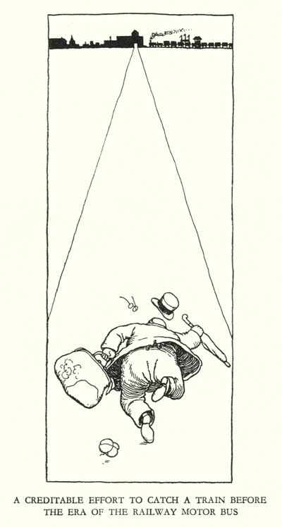 Ilustracja do Ribaldry na kolei autorstwa W. Heatha Robinsona (lito) autorstwa William Heath Robinson