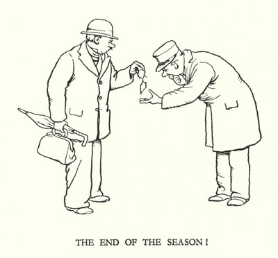 Ilustracja do Ribaldry na kolei autorstwa W. Heatha Robinsona (lito) autorstwa William Heath Robinson