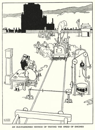 Ilustracja do Ribaldry na kolei autorstwa W. Heatha Robinsona (lito) autorstwa William Heath Robinson