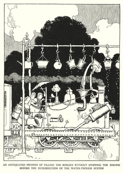 Ilustracja do Ribaldry na kolei autorstwa W. Heatha Robinsona (lito) autorstwa William Heath Robinson