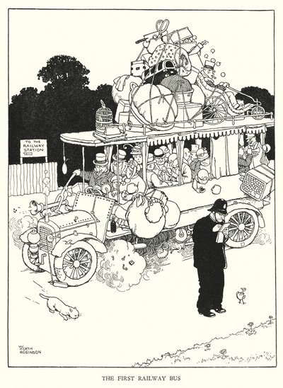 Ilustracja do Ribaldry na kolei autorstwa W. Heatha Robinsona (lito) autorstwa William Heath Robinson