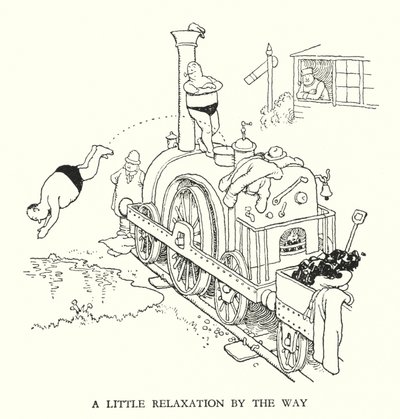 Ilustracja do Ribaldry na kolei autorstwa W. Heatha Robinsona (lito) autorstwa William Heath Robinson