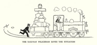 Ilustracja do Ribaldry na kolei autorstwa W. Heatha Robinsona (lito) autorstwa William Heath Robinson