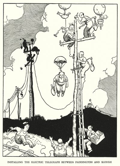 Ilustracja do Ribaldry na kolei autorstwa W. Heatha Robinsona (lito) autorstwa William Heath Robinson