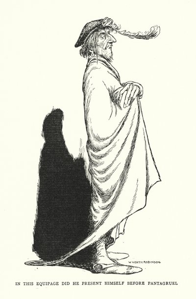W tym ekwipunku stawił się przed Pantagruelem (lito) autorstwa William Heath Robinson
